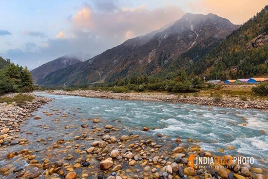 Baspa river valley with Himalaya mountain landscape at Himachal Pradesh