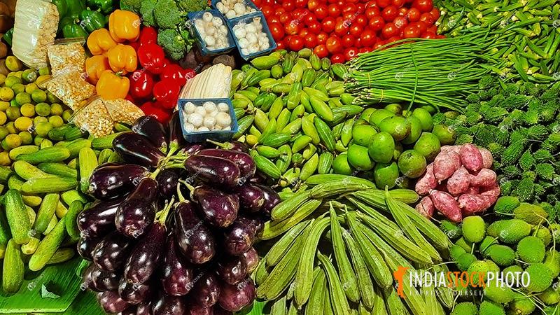 Fresh vegetables on display at Indian market