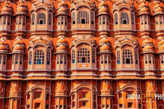 Hawa Mahal palace Jaipur exterior architecture in close up view