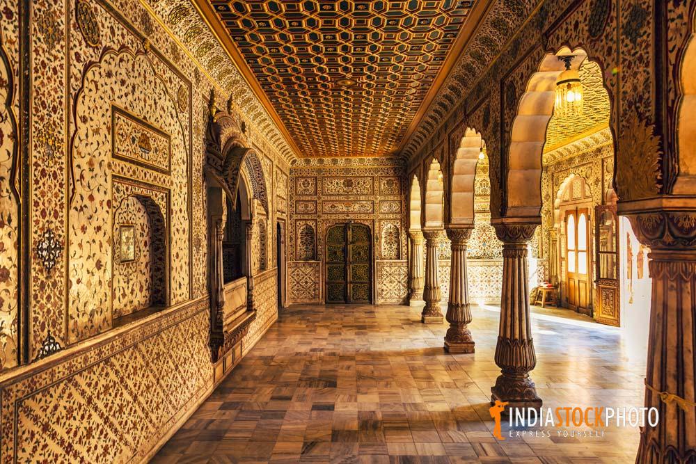 Junagarh Fort palace interior with intricate carvings and artwork at Bikaner