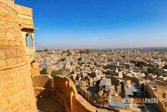 Jaisalmer Fort with aerial view of Jaisalmer cityscape in Rajasthan