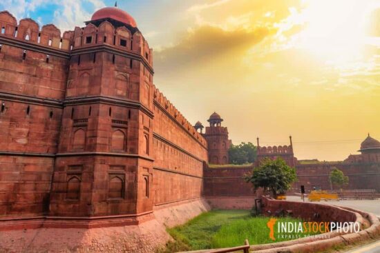 Historic Red Fort Delhi monument at sunrise